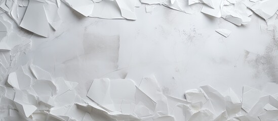 Leinwandbilder - An assortment of torn paper pieces in shades of white displayed on a textured gray backdrop creating a versatile copy space image