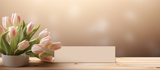 Aufkleber - The elegant table display features tulip flowers and blank cards for personalization in a copy space image