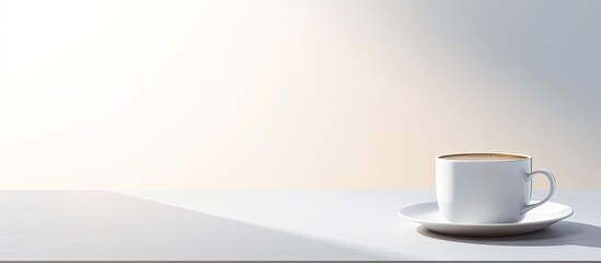Poster - An image of a coffee and white tabletop in a well lit space with a clean white floor. Creative banner. Copyspace image