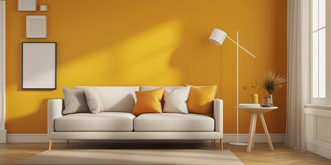 Canvas Print - Bright living room with beige sofa and décor