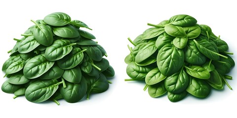 Wall Mural - Pile of Fresh Spinach Leaves on White Background