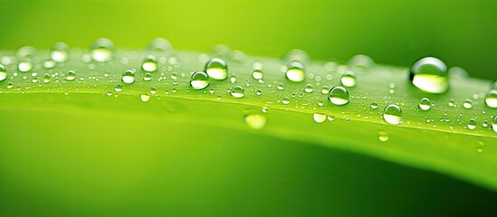 Aufkleber - A copy space image of dew drops glistening on a vibrant green bokeh background