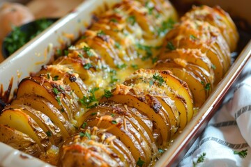 Wall Mural - Cheesy oven baked hasselback potatoes