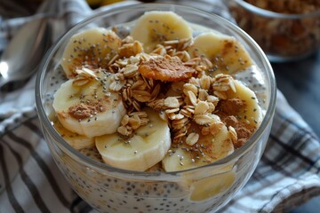 Canvas Print - Chia granola banana pudding with cinnamon