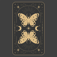 Wall Mural - tarot reverce border magic sacred cover card frame gold line border celelstial mystery esoteric deco