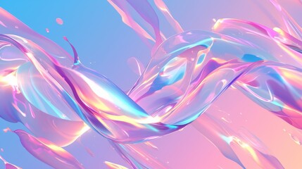Poster - Modern 3d chameleon y2k aura shape gradient texture. Soft geometric blend graphic design isolated set. Bright fluid paint colorful blurry dynamic brush stroke glow.
