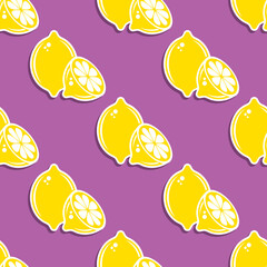 Sticker - Cute vector seamless pattern with yellow lemons