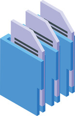 Wall Mural - Detailed 3d isometric illustration of blue file folders for organizing and categorizing digital documents in a modern office setting