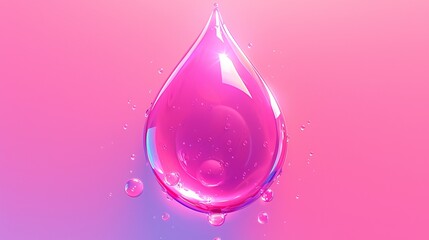 Wall Mural - In this 3D image, a pink gel drop of liquid jelly serum or water droplets can be seen. On top of that, a soap drip ball filled with vitamins for skincare is shown. The surface is covered with a