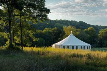 Wall Mural - white tent in rural area