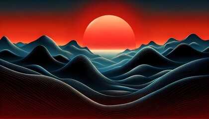 Wall Mural - An abstract landscape of Mountains and Hills under a sunset
