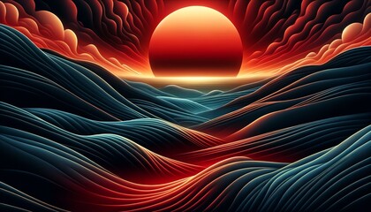 Wall Mural - An abstract landscape of the Ocean under a sunset