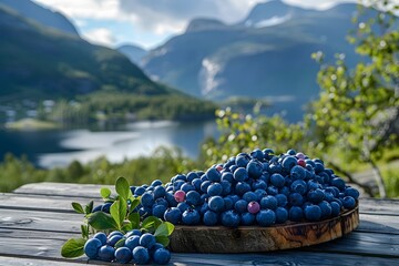 Wall Mural - A bowl of blueberries on a wooden table