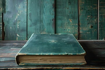 Wall Mural - A green book on wooden table