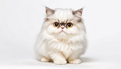 Poster - AI generated illustration of an adorable fluffy white kitten on a white backdrop