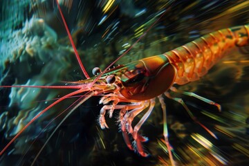 Wall Mural - Giant shrimp in the colorful sea