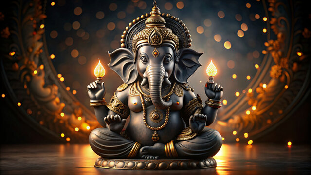 statue of buddha god Ganesh with epic light