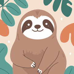 Wall Mural - Cute vector illustration of a Sloth for toddlers