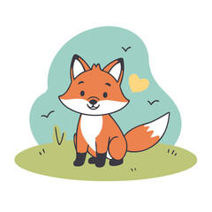 Wall Mural - Cute vector illustration of a Fox for toddlers story books