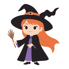 Wall Mural - Cute vector illustration of a Witch for toddlers story books