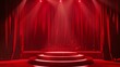 © JP STUDIO LAB - Movie award podium on a stage bathed in red spotlight, close up on cinematic elegance, theme of winner announcements, realistic, Multilayer, film festival backdrop