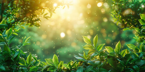 Poster - Nature background with green leaves, bokeh and copy space