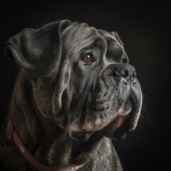 Poster - AI generated illustration of a dog gazing to the left against a black background