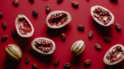 Wall Mural - Half of cocoa pod with beans