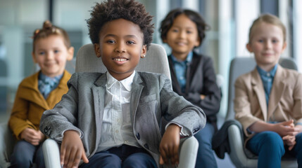 Canvas Print - Portrait of smart child in office. 