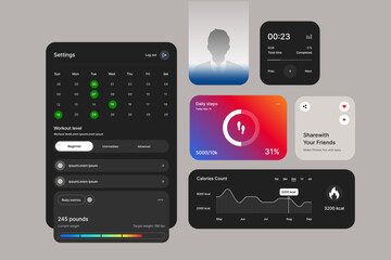 Wall Mural - fitness mobile app layout ui design isolated on gray background - vector illustration