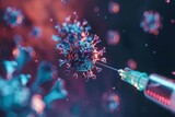 Fototapeta  - A dynamic 3D animation showcases a syringe delivering a powerful virus vaccine against a clinical backdrop