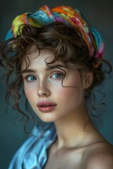 Canvas Print - woman with curlers on her head selective focus