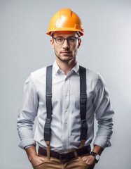 Portrait of a young civil engineer man, isolated white background
