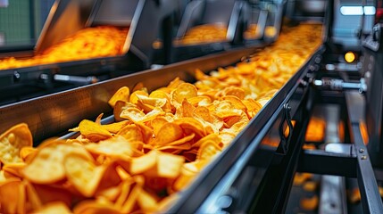 conveyor belt with snacks. selective focus