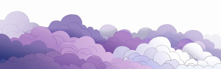Poster - A purple sky with clouds and a white background. The sky is filled with clouds of different sizes and shapes. The clouds are scattered throughout the sky, with some closer to the top