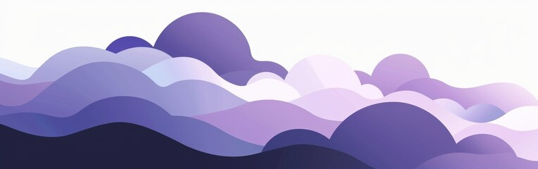 Poster - A purple sky with clouds and a mountain range in the background. The sky is filled with clouds of different sizes and shapes, creating a sense of depth and movement