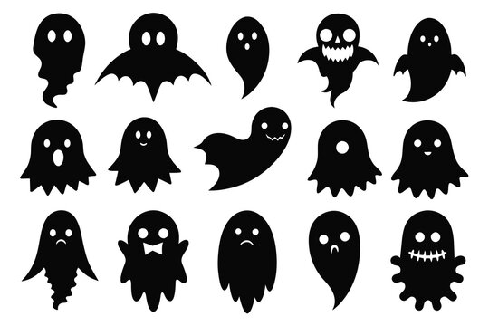 Set of ghost Silhouette Design with white Background and Vector Illustration