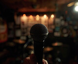 Fototapeta  - mic in hand, pov, point of view, stand up comedy, open mic night