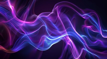Sticker - abstract background with glowing purple and blue waves on black, Curvy wallpaper design