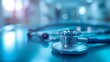 © maria_lh - Medical blue blurred futuristic background with stethoscope