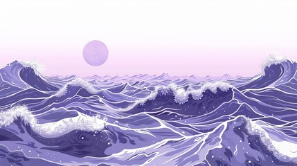 Poster - A computer generated image of a large body of water with a large wave and a small moon in the sky