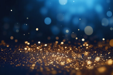 Wall Mural - golden abstract bokeh on blue background. celebrating christmas, new year or other holidays.