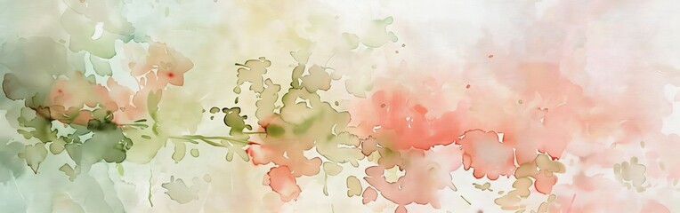 Poster - A watercolor painting of a flowery scene with a pink background. The painting is full of vibrant colors and has a calming effect