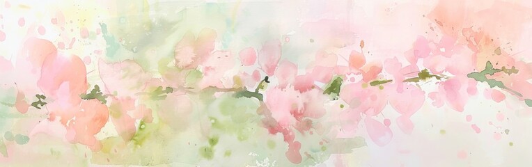 Aufkleber - A painting of pink flowers with green leaves. The flowers are scattered throughout the painting, with some in the foreground and others in the background