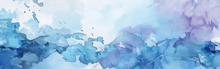 Poster - A blue and purple watercolor painting with a blue sky background. The painting is full of blue and purple colors and has a calming effect
