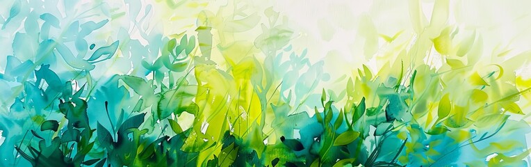 Aufkleber - A painting of a lush green field with a bright blue sky. The painting evokes a sense of peace and tranquility, as the vibrant colors of the grass and sky create a serene atmosphere