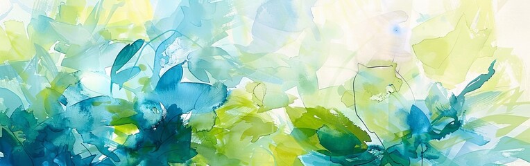 Poster - A painting of a green and blue landscape with a blue sky. The painting is very colorful and lively