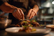 © kashiStock - a chef's hands meticulously plating a gourmet dish, showcasing the precision and creativity of culinary artistry