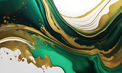 Background green gold abstract texture marble pattern liquid ink paint. Dark background green gold luxury stone wallpaper golden watercolor foil agate black art design emerald color fluid water moder	