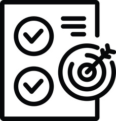 Poster - Black and white vector icon illustrating goals achievement with checkboxes and a target